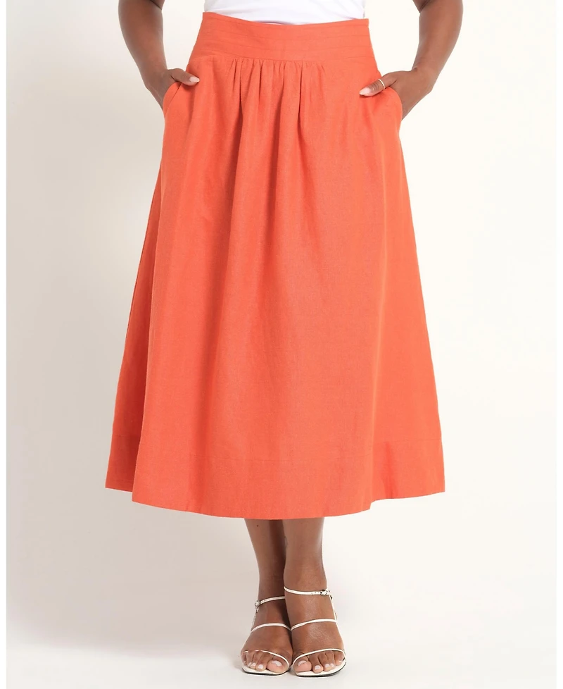 Estelle Women's Kaia Linen Gathered A-Line Midi Skirt