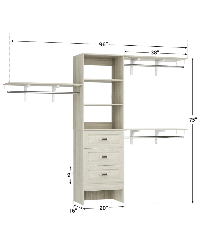 Aheaplus Closet Organizer System with Hanging Rods and Shelves, Wardrobe Drawers