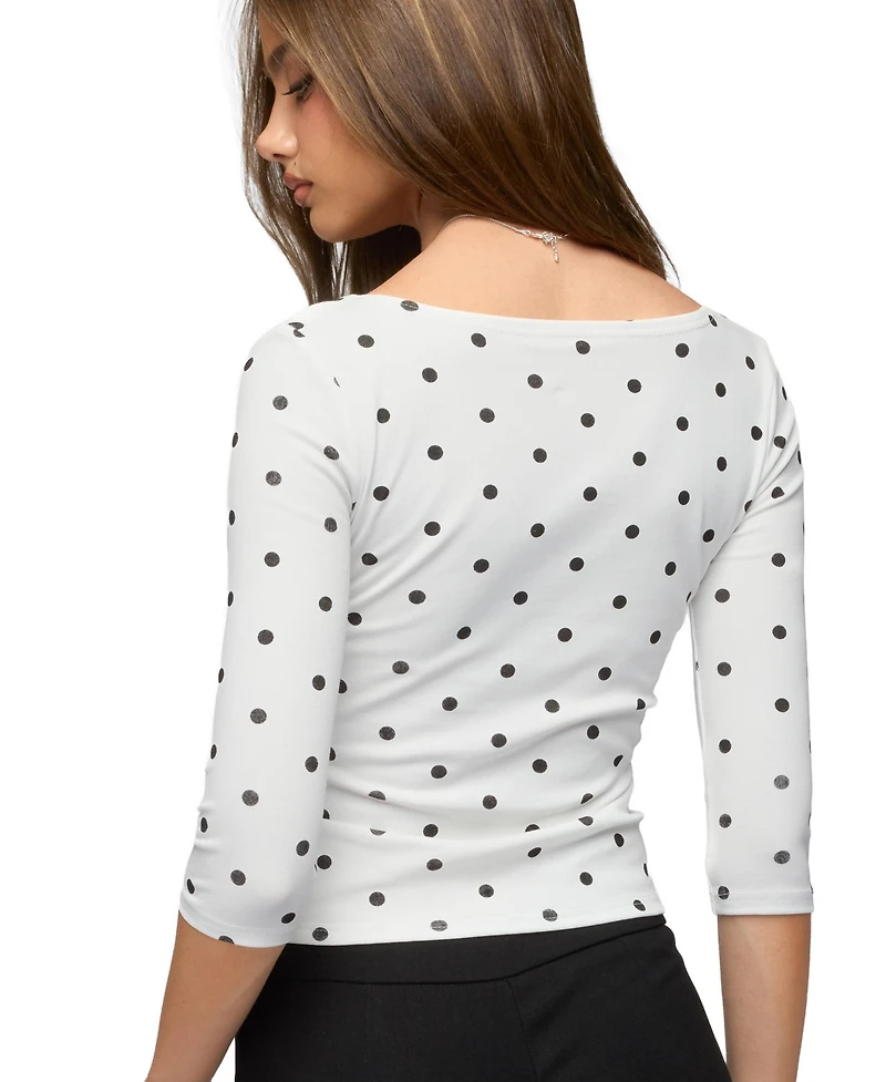 Edikted Women's Katey V Neck Polka Dot Top