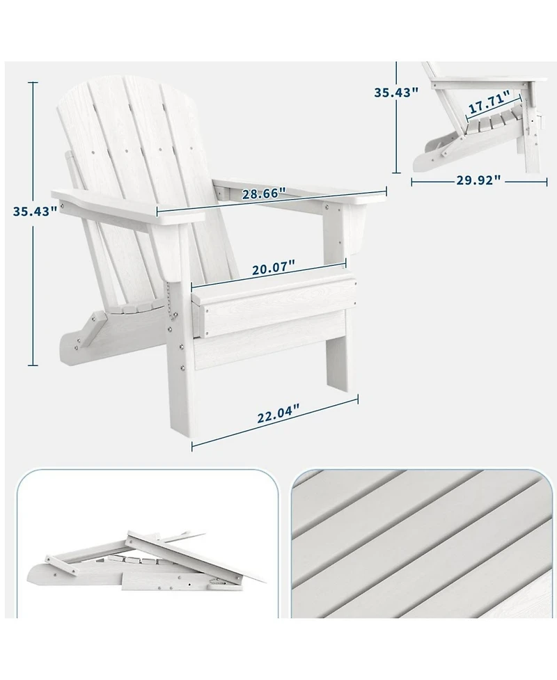 gaomon Hdpe Outdoor Patio Folding Adirondack Chair with Side Table for Decks, Gardens, fire Pit