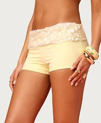 Edikted Women's Chic Barbie Sequin Foldover Shorts