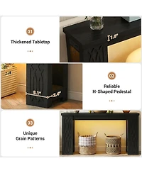 Aheaplus Wooden Console Table Sofa with Charging Station Entryway Led Lights