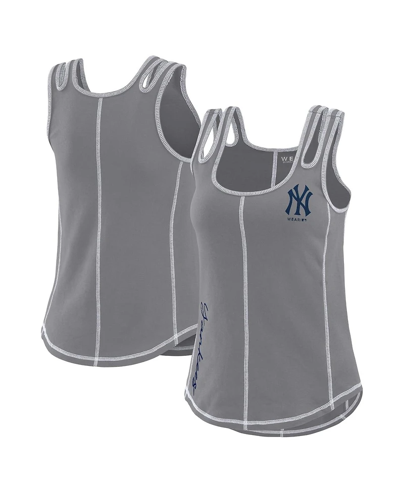 Wear by Erin Andrews Women's Gray New York Yankees Contrast Stitch Tank Top