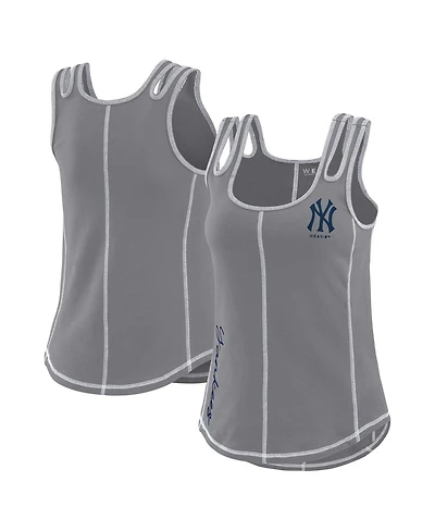 Wear by Erin Andrews Women's Gray New York Yankees Contrast Stitch Tank Top