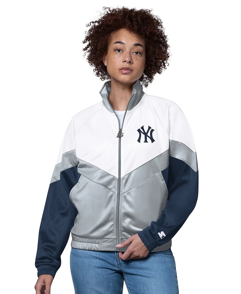 Starter Women's White/Gray New York Yankees Teamwork Raglan Full-Zip Track Jacket