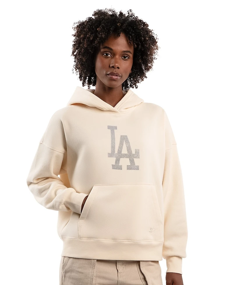 Starter Women's Cream Los Angeles Dodgers Fleece Rhinestone Hoodie