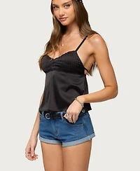 Edikted Womens Blanca Satin Lace Trim Tank Top