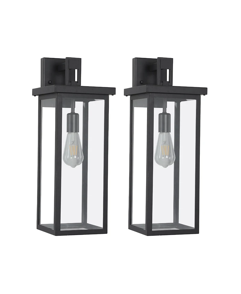 Busdays 2 Pack 20 Inch Modern Outdoor Wall Lantern Black Metal Clear Glass Weatherproof Sconce for Porch Garage Entryway E26 Bulb Compatible No Bulbs