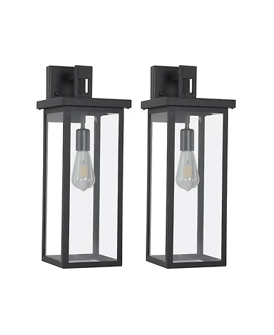 Busdays 2 Pack 20 Inch Modern Outdoor Wall Lantern Black Metal Clear Glass Weatherproof Sconce for Porch Garage Entryway E26 Bulb Compatible No Bulbs