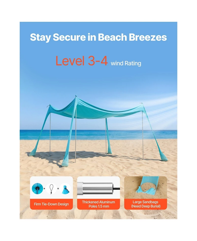 Cozito Beach Tent Sun Shelter 10 x 10 feet with Sandbags and Stability Poles