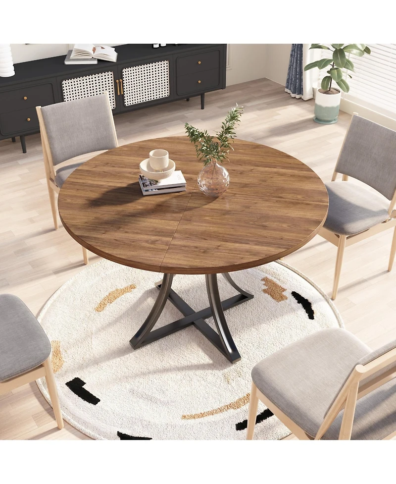 gaomon Industrial Round Dining Table Seats 4-6, Space-Saving Circle Kitchen Table with x-Shaped Stable Pedestal Base, Round Dining Room Table
