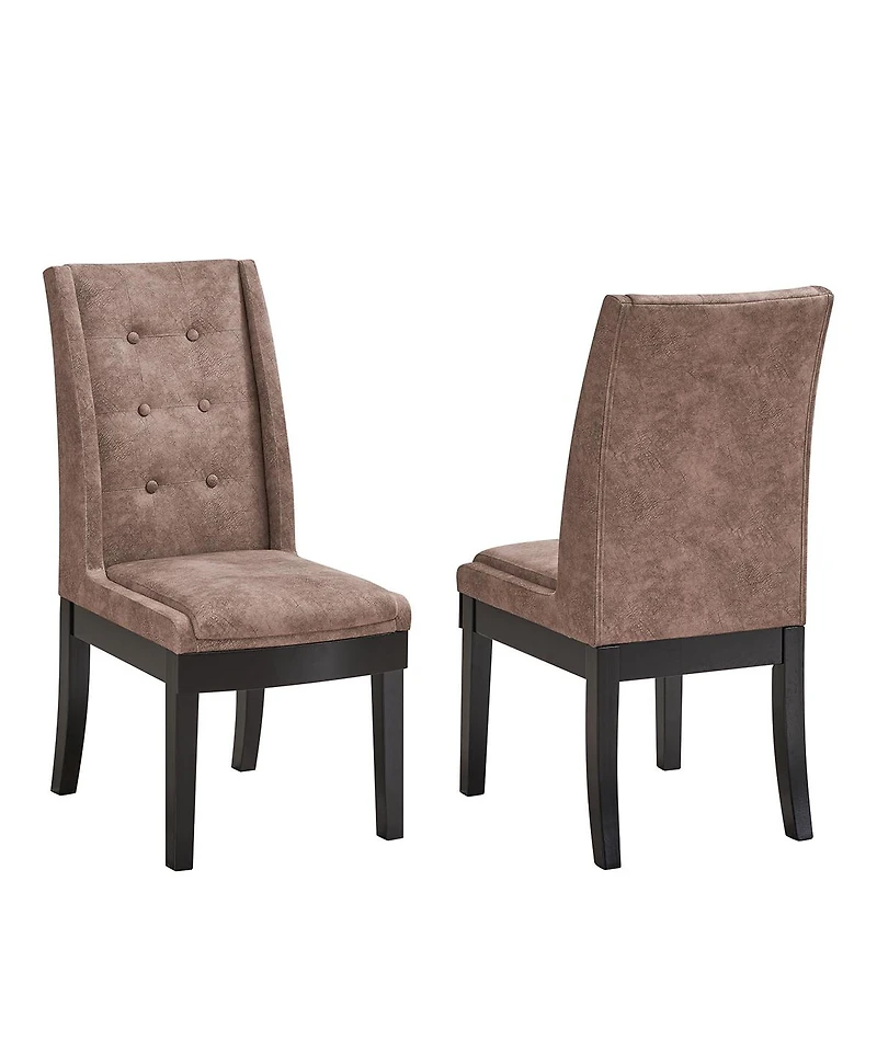 Kings Brand Furniture Set of 2 Tufted Parsons Dining Chairs Faux Leather Upholstery, Cappuccino Wood Legs