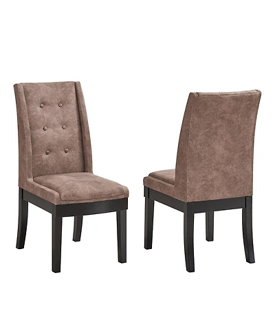 Kings Brand Furniture Set of 2 Tufted Parsons Dining Chairs Faux Leather Upholstery, Cappuccino Wood Legs