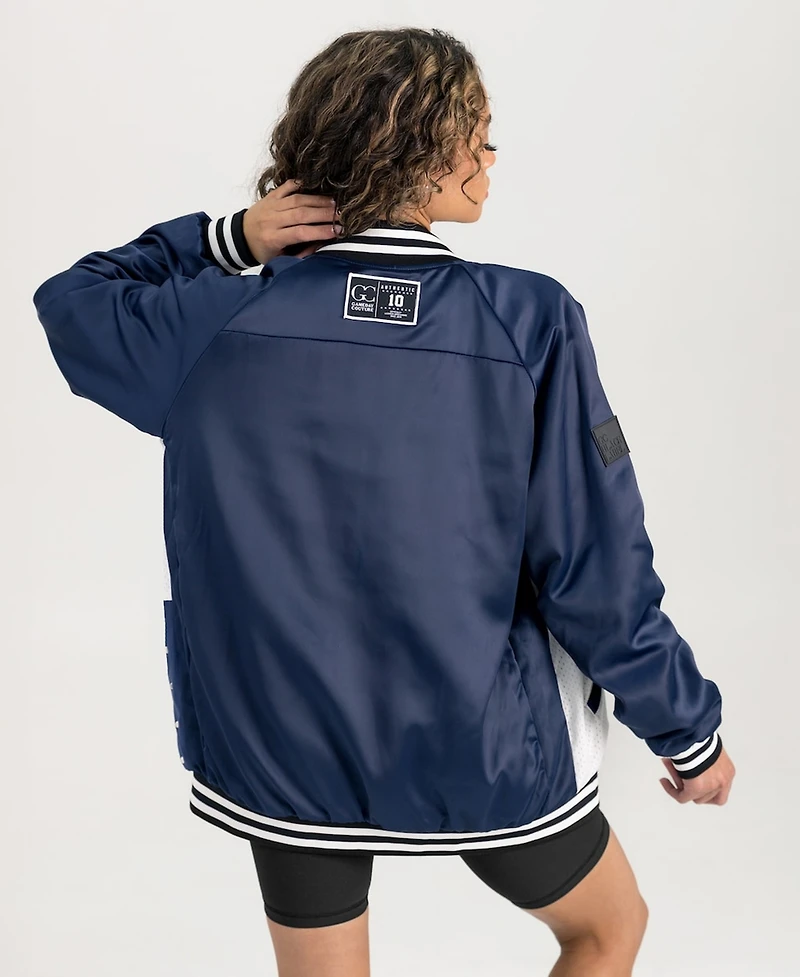 Gameday Couture Women's Navy UConn Huskies Oversized Inner Drive Varsity Rhinestone Full-Snap Bomber Jacket