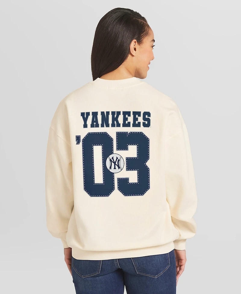 Wear by Erin Andrews Women's Cream New York Yankees Heavyweight Crew Neck Sweatshirt