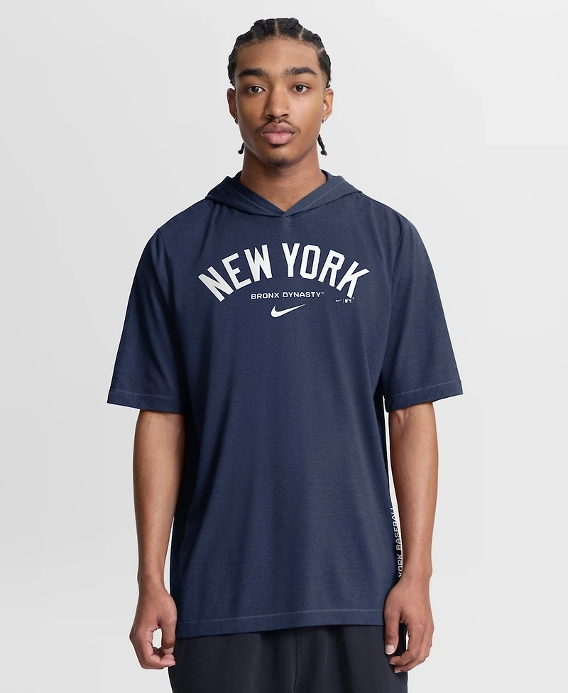 Nike Men's Navy New York Yankees Arched Wordmark Tri-Blend Hooded T-Shirt