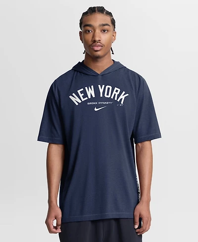 Nike Men's Navy New York Yankees Arched Wordmark Tri-Blend Hooded T-Shirt