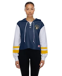 New Era Women's Navy Milwaukee Brewers Boxy Lace-Up Hoodie