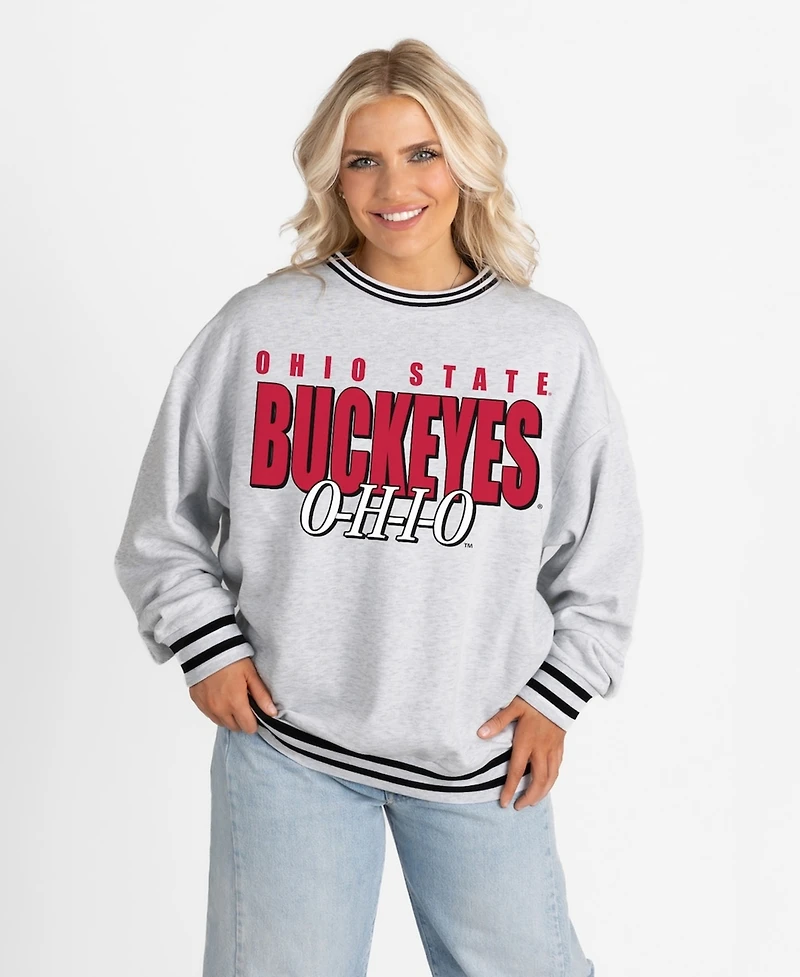 Gameday Couture Women's Gray Ohio State Buckeyes Oversized Showdown Ringer Stripe Sweatshirt