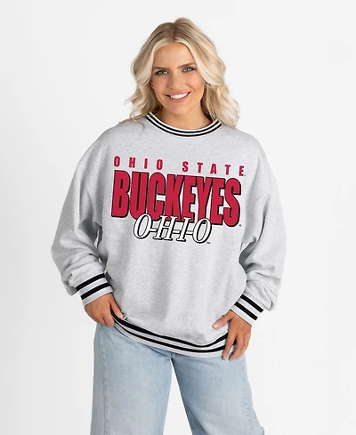 Gameday Couture Women's Gray Ohio State Buckeyes Oversized Showdown Ringer Stripe Sweatshirt