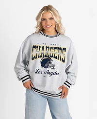 Gameday Couture Women's Ash/Black Los Angeles Chargers Oversized Gridiron Drive Ringer Stripe Sweatshirt