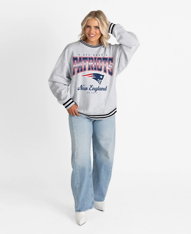 Gameday Couture Women's Ash/Black New England Patriots Oversized Gridiron Drive Ringer Stripe Sweatshirt