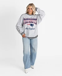 Gameday Couture Women's Ash/Black New England Patriots Oversized Gridiron Drive Ringer Stripe Sweatshirt