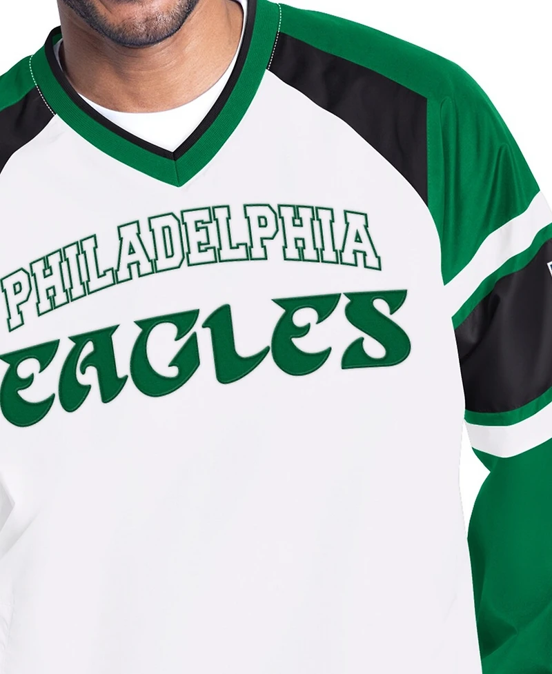 Starter Men's White Philadelphia Eagles Infield Play Raglan Pullover Jacket