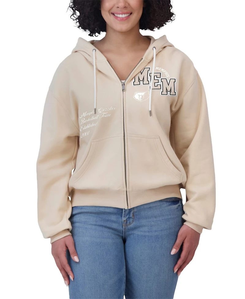 Wear by Erin Andrews Women's Cream Memphis Grizzlies Plus Tonal Felt Patch Full-Zip Hoodie