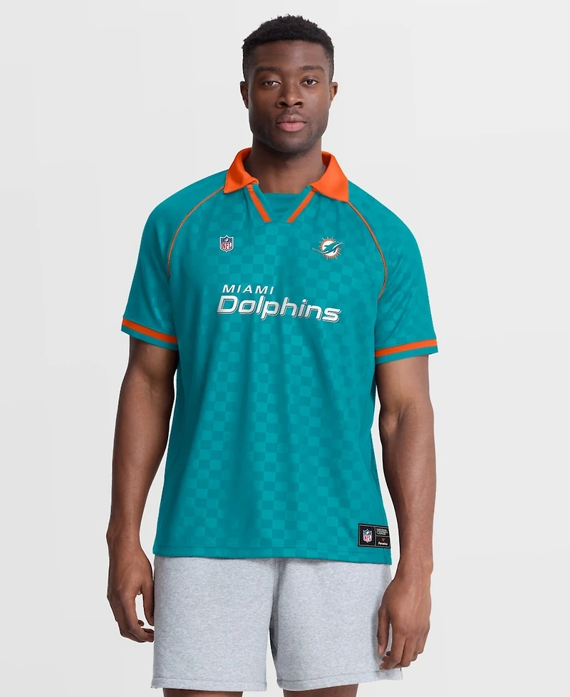 Fanatics Men's Aqua/Orange Miami Dolphins Homerun Raglan V-Neck Polo Shirt