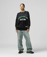 Mitchell & Ness Women's Black Seattle Seahawks Delineate Mineral Wash Crewneck Sweatshirt