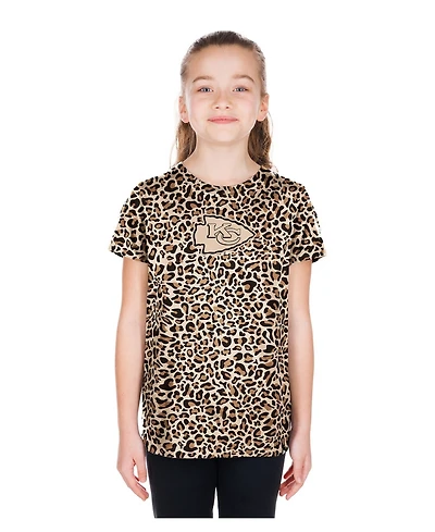 New Era Big Girls Tan Kansas City Chiefs Mom Me Leopard T-Shirt