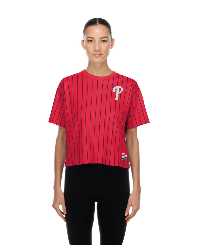 New Era Women's Red Philadelphia Phillies Throwback Meshback Pinstripe Boxy T-Shirt