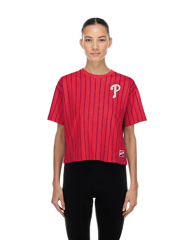 New Era Women's Red Philadelphia Phillies Throwback Meshback Pinstripe Boxy T-Shirt
