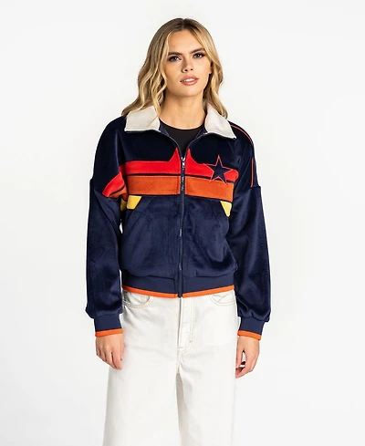 The Wild Collective Women's Blue Houston Astros Velvet Cord Full-Zip Jacket