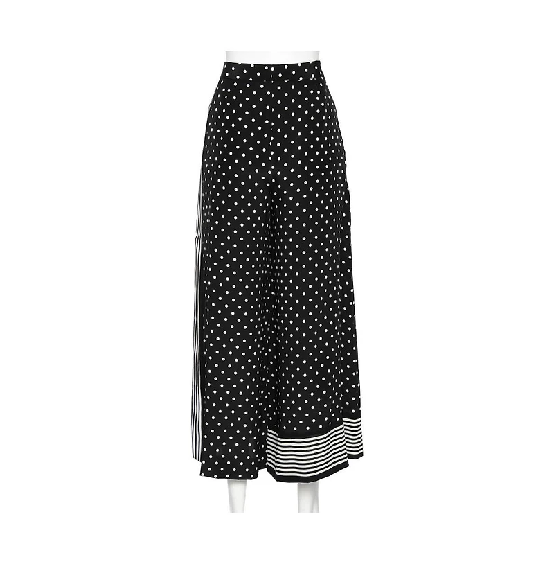 Pre-Owned Stella Mccartney Women's Monochrome Polka Dotted Silk Wide Leg Pants