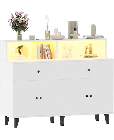 gaomon 6-Drawer Sideboard with Shelves, Mid-Century Modern Buffet Cabinet, Wooden Legs, for Dining Room and Kitchen