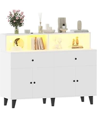 gaomon 6-Drawer Sideboard with Shelves, Mid-Century Modern Buffet Cabinet, Wooden Legs, for Dining Room and Kitchen