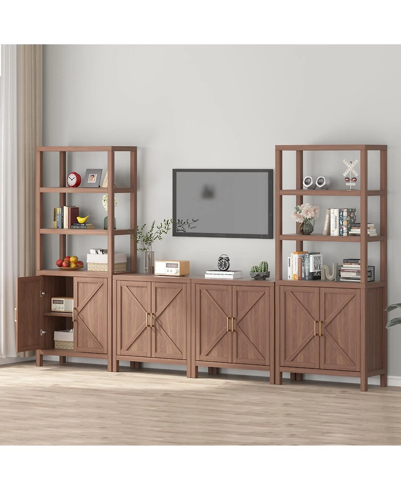 homfan Semi-Open 5-Tier Bookcase with X-Shaped Cabinet Door, Freestanding Bookshelf with Shelves for Living Room Home Office