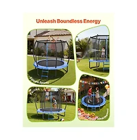 Ruie 8 ft Outdoor Round Trampoline with Enclosure Net Astm Approved 265 lb Capacity