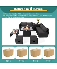 Gouun 9 Piece Outdoor Wicker Sectional Conversation Set with 35 50000 Btu Gas Fire Pit Table