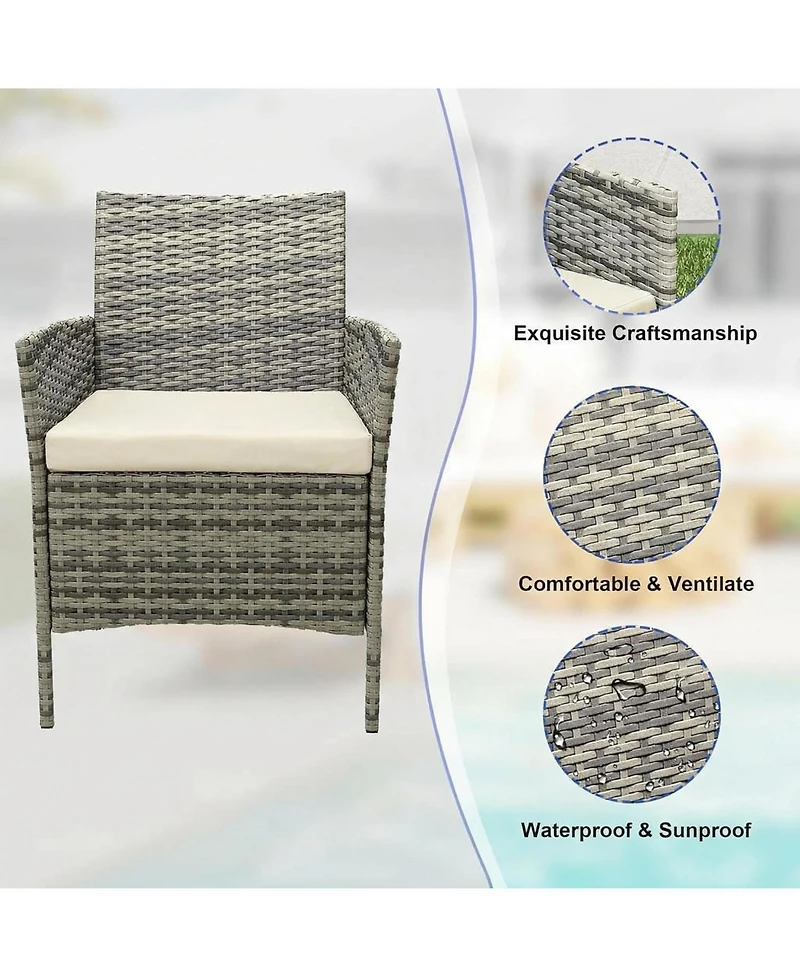 gaomon Wicker Bistro Set with Glass Table, and Cushions