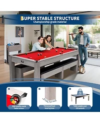 Xo 7FT 3-in-1 Pool Table Dining Combo, Convertible Billiard Table with Table Tennis Top, Multi-Game Table for Family Room