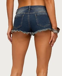 Edikted Women's Distressed Hem Denim Micro Shorts