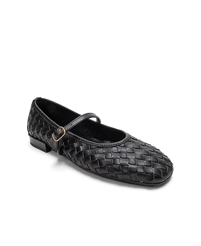 Forever & Always Shoes Women's Yevora Leather Woven Strap Ballet Flat