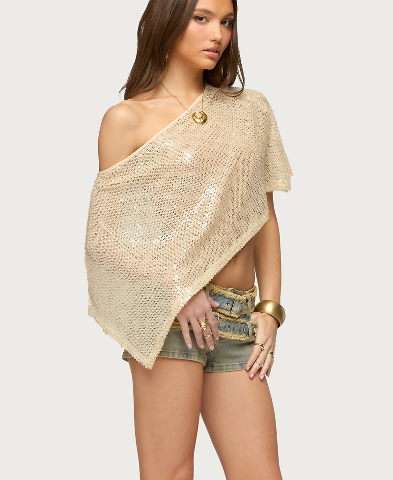 Edikted Women's Alanna Sheer Sequin Poncho