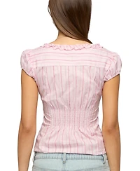 Edikted Women's Georgia Ruffle Striped Button Up Top