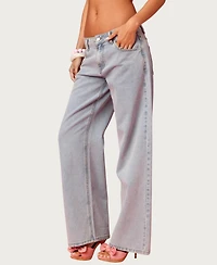 Edikted Womens Embroidered Barbie Low Rise Baggy Jeans