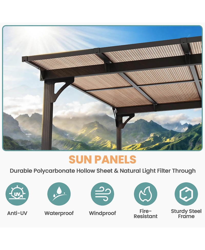Pamapic Wall Mounted Hardtop Gazebo, Lean-to Patio Awning with Aluminum Frame and Uv-Resistant Polycarbonate Roof