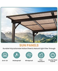 Pamapic Wall Mounted Hardtop Gazebo, Lean-to Patio Awning with Aluminum Frame and Uv-Resistant Polycarbonate Roof